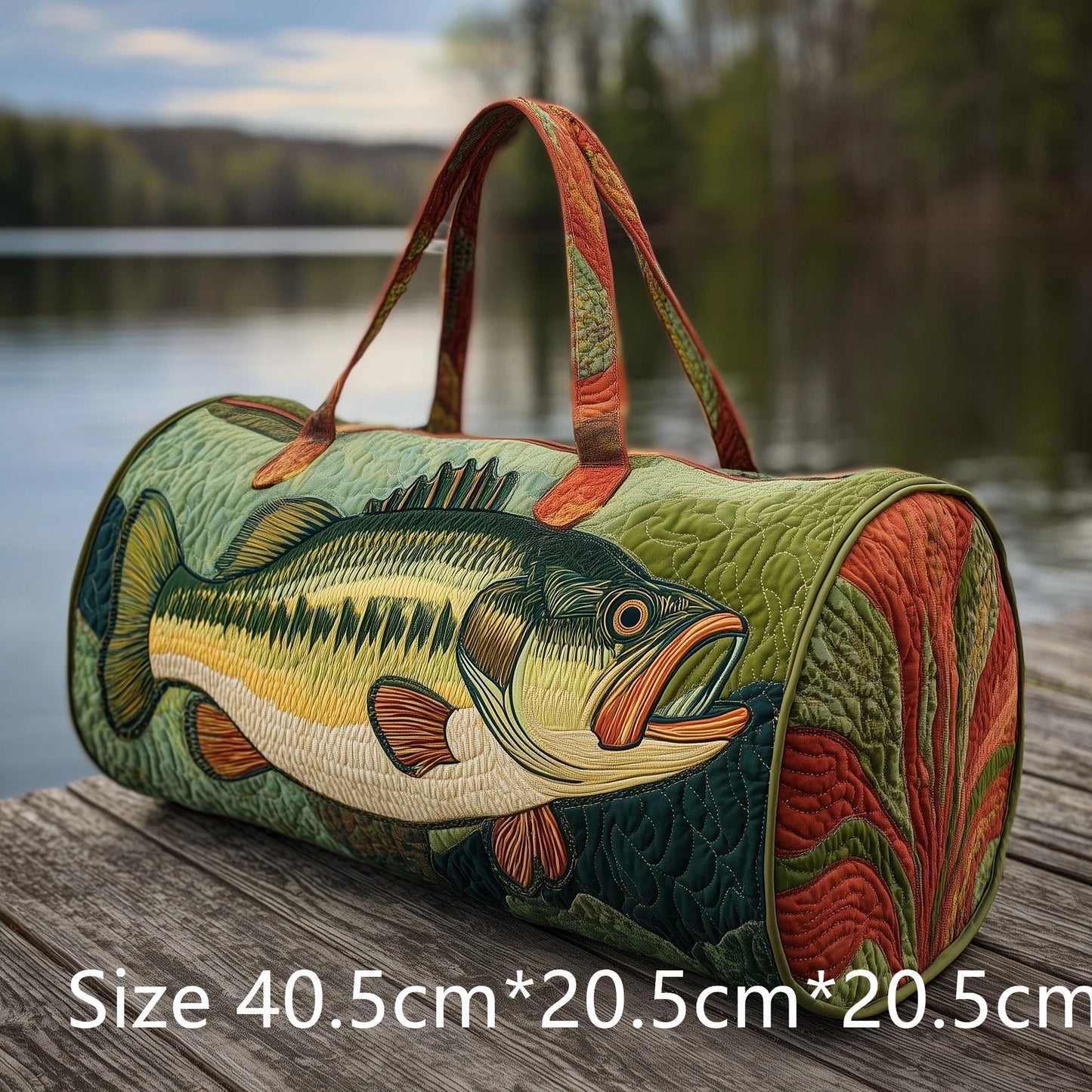 Trendy Handmade Quilted Fishing Gear Bag Bass Fish 3D Printed Duffle Bag Weekender Bag for Men Fisherman Gift Outdoor Adventures