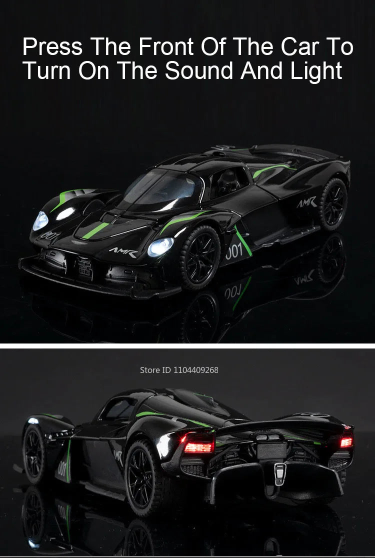 1:32 Scale VALKYRIE Sports Car Model Toy Alloy Diecast Doors Opened Music Light Doors Opened Vehicles Models Christmas Gift