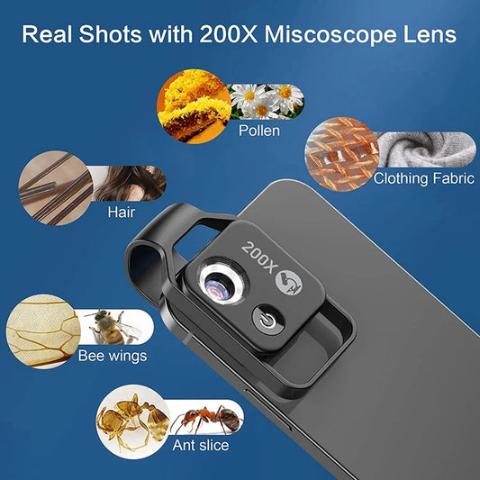 200X Smartphone Microscope Lens with LED Light Universal Clip