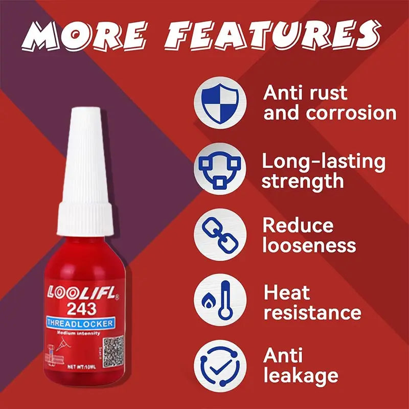 243 15ml, fast drying strong thread locking adhesive, high temperature anaerobic adhesive, suitable for automotive, machinery, steel frame locking, factory direct sales