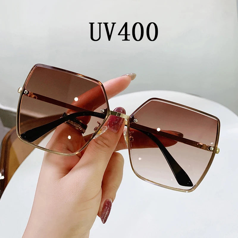 Fashion Rimless Sunglasses Women Square Glasses Luxury Shades