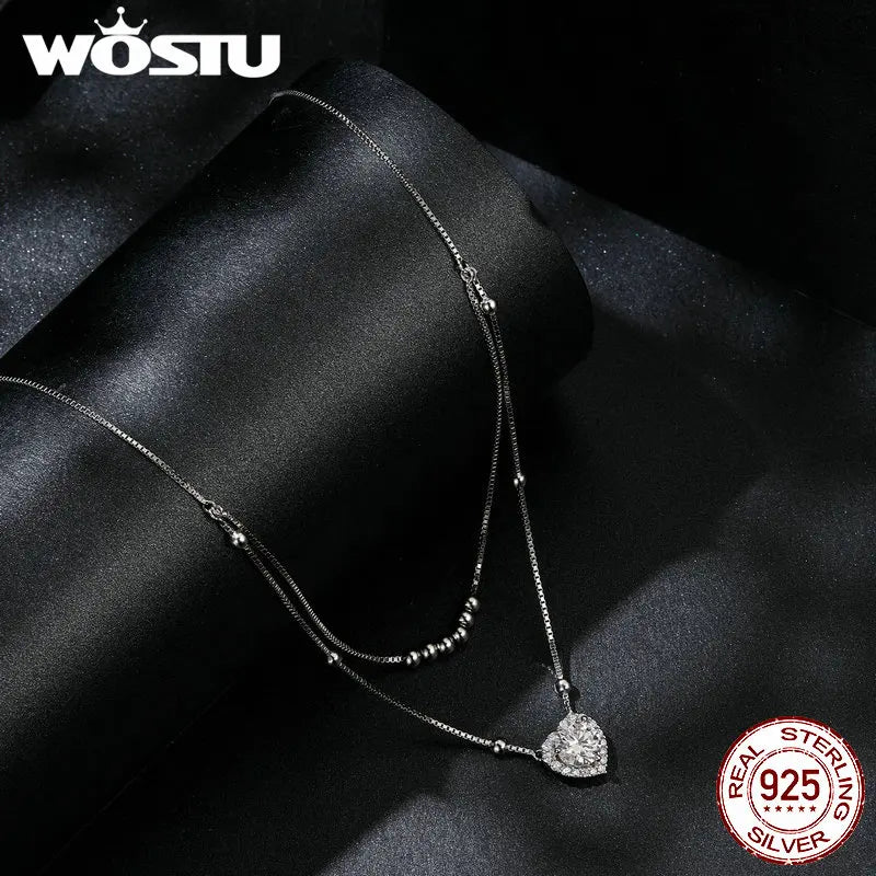 Double-layer 1CT Moissanite Heart Necklace D-Color Lab Diamond With GRA 925 Sterling Silver Beads Chain