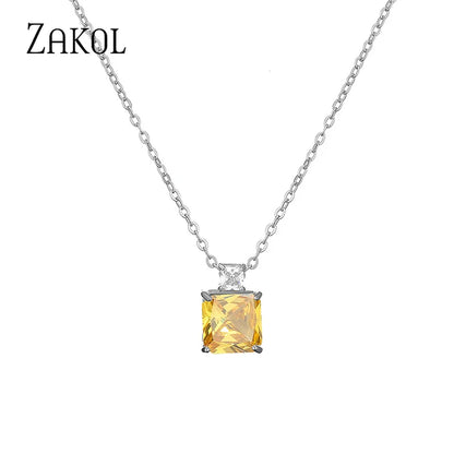 Light Blue Square Cubic Zirconia Pendant Necklaces