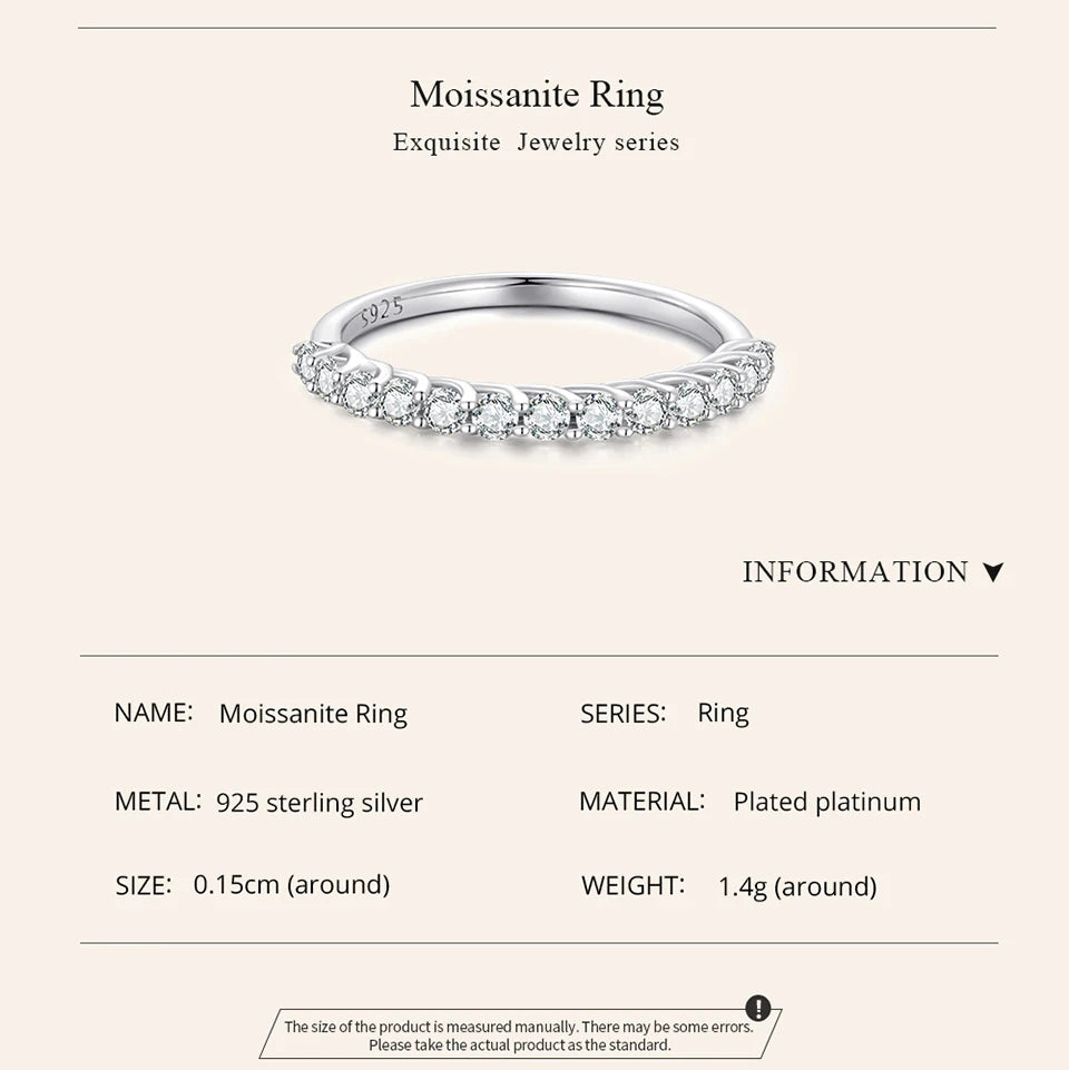 Moissanite Jewelry 925 Sterling Silver Classical Eternity Band Rings for Women Round Diamond Ring