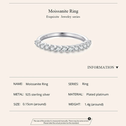 Moissanite Jewelry 925 Sterling Silver Classical Eternity Band Rings for Women Round Diamond Ring