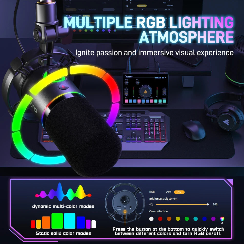 XLR USB Dynamic Microphone For Gaming Recording Streaming Youtube Metal Mic With Software Tap-to-Mute Gain Knob PD200X