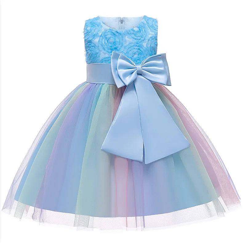 Princess Girl Dress Wedding Birthday Party Frocks for Children Costume With Bow Prom Ball Gown Elegant Party Dress For Girls