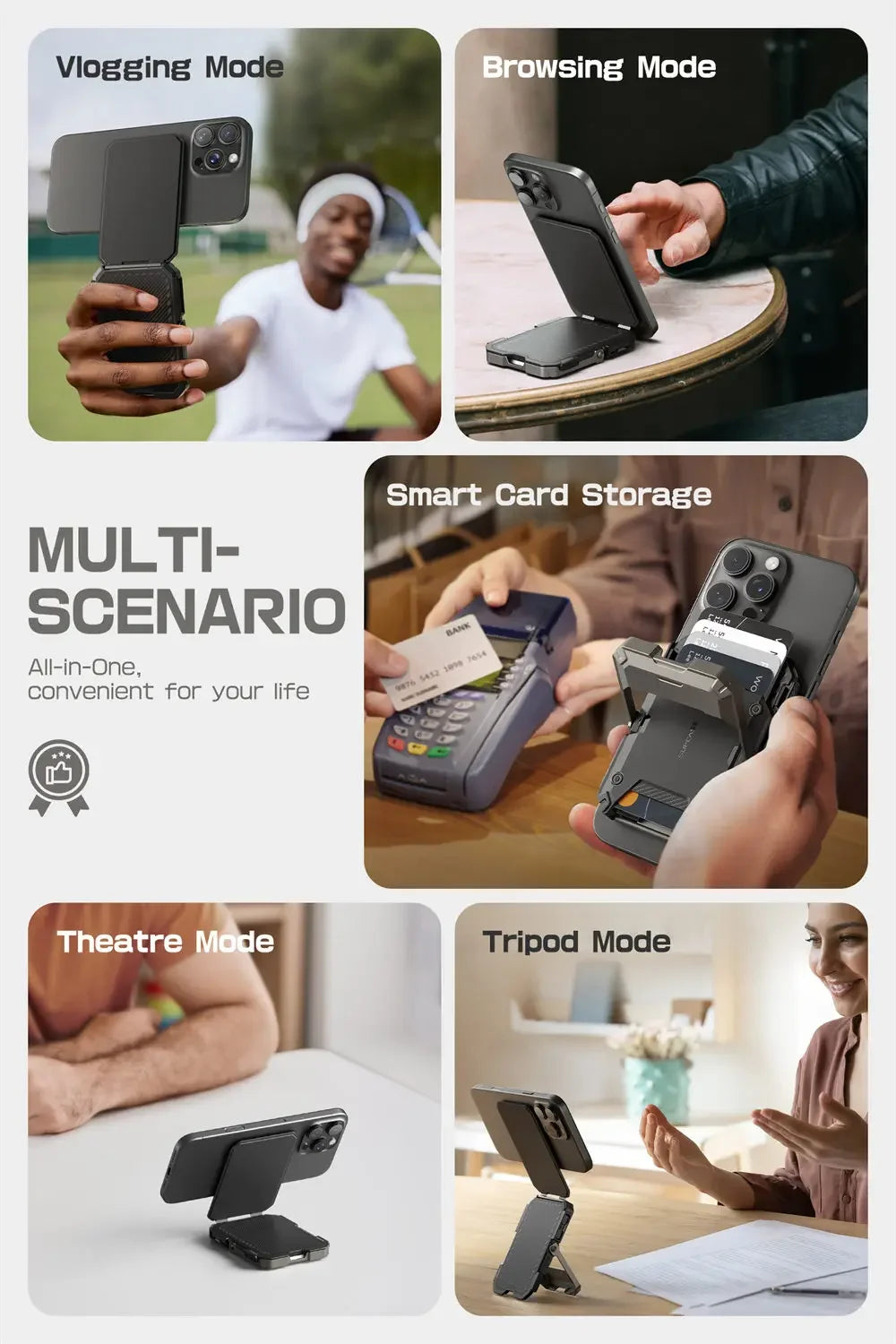 Tripod Phone Stand Credit Card Holder for iPhone 16/15/14/13/12 Adjustable Phone Stand Compatible with MagSafe