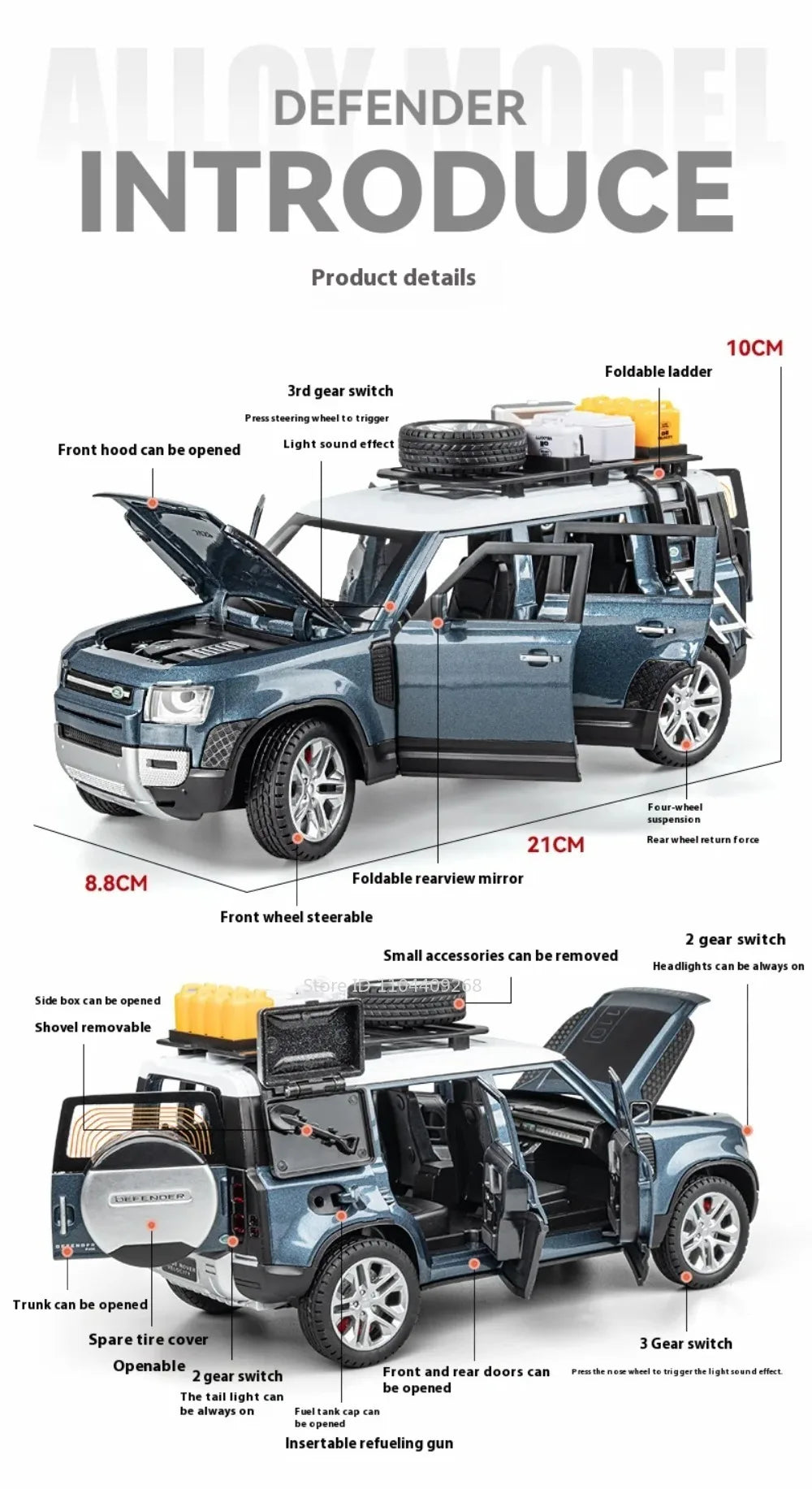 1:24 Land Rover Defender Range Rover Car Model Toy Alloy Diecast Sound Light SUV Off-road Vehicle Ornaments  Gifts