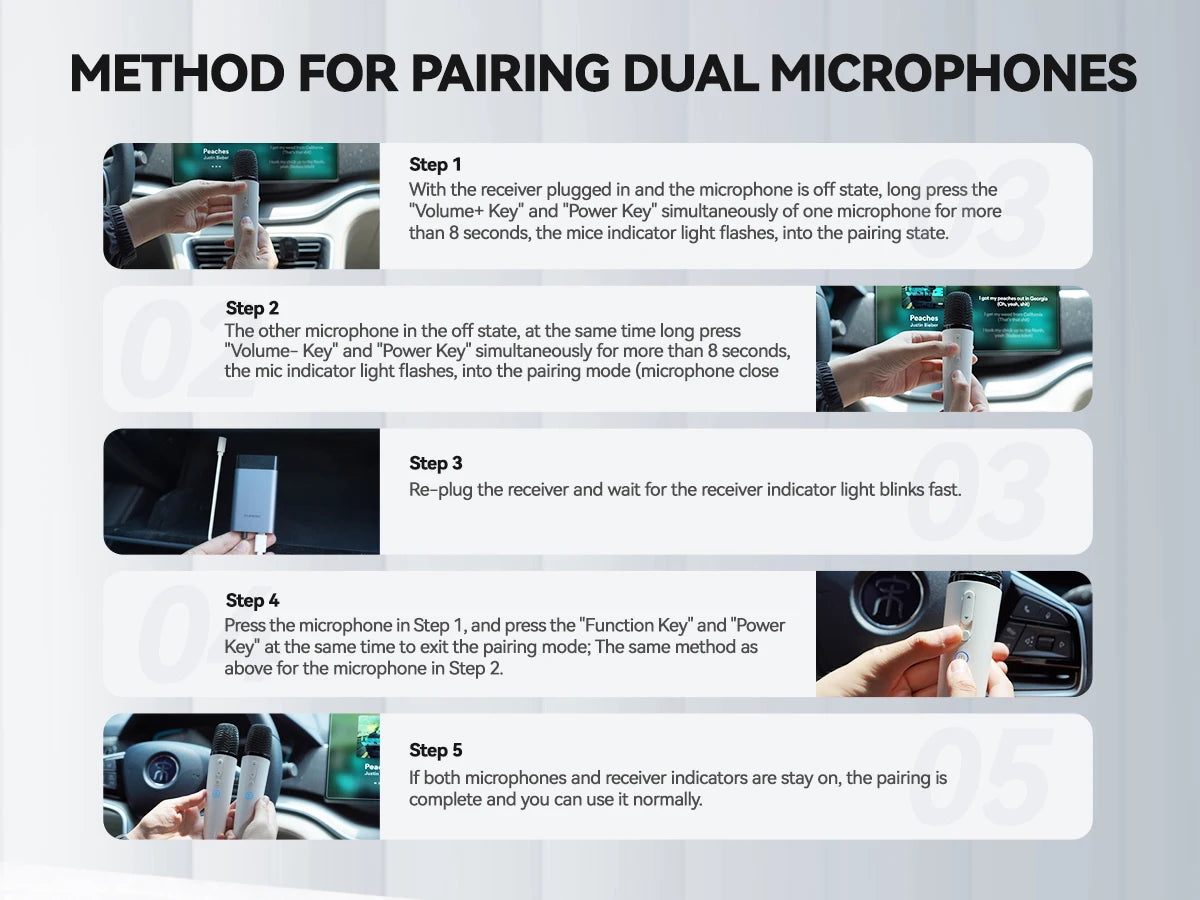 Tesla Caraoke Mic with Portable Storage Bag, Wireless Mic with 8 Joy Effects, Rechargeable Mic with Type-C & Aux in Receiver