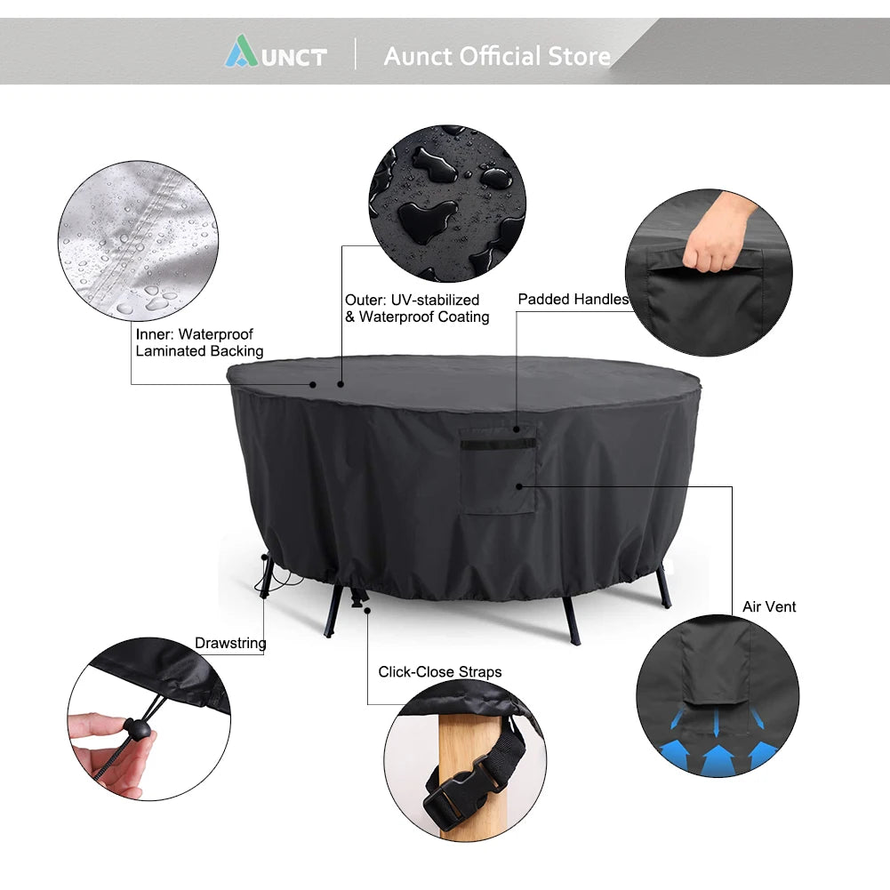 420D Waterproof Round Patio Furniture Cover Outdoor Garden Table Chair Rain Snow Dust Protector