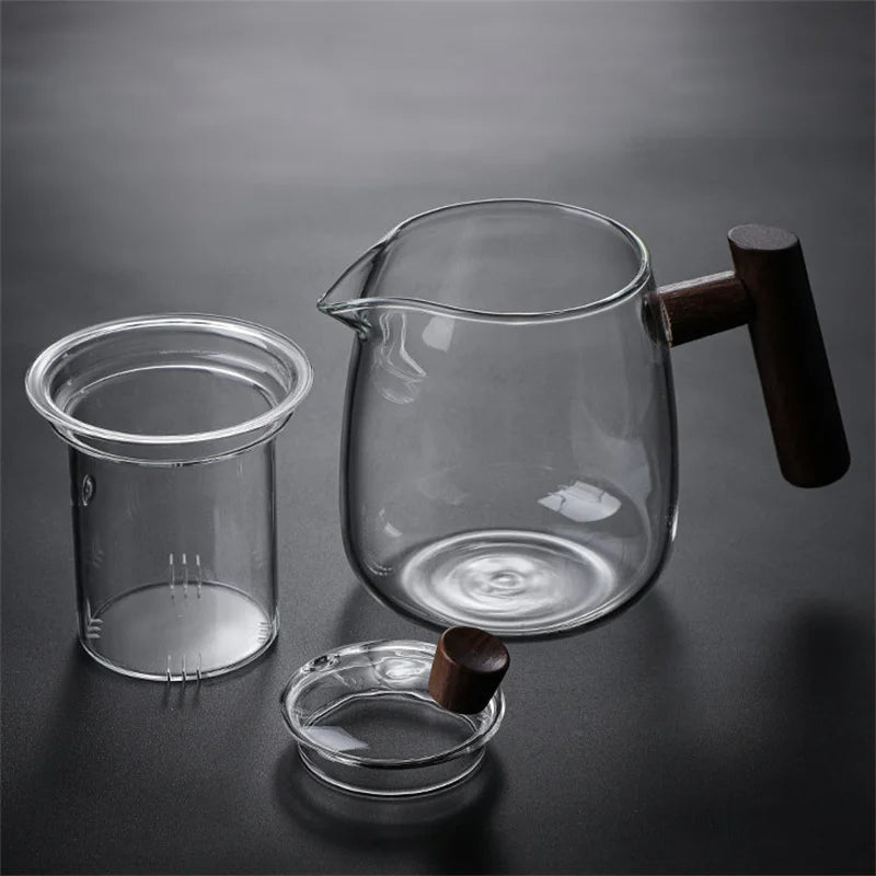 480ml Heat Resistant Glass Teapot with Wood Handle and Infuser