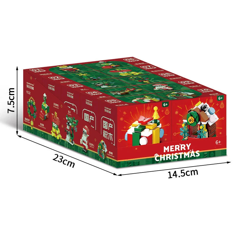 DIY 8in1 Lights Christmas Elk Deer Santa Claus Train Architecture Store Street View Xmas Tree Snow House Building Block Kit Toy