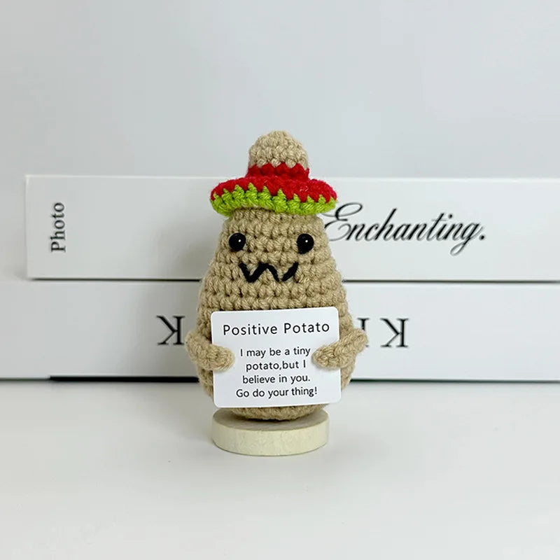 3 Pcs Funny Positive Crochet Sunshine Doll Desktop Ornament Handmade Cheer Emotional Support Positive Sun with Card Home Party Decor