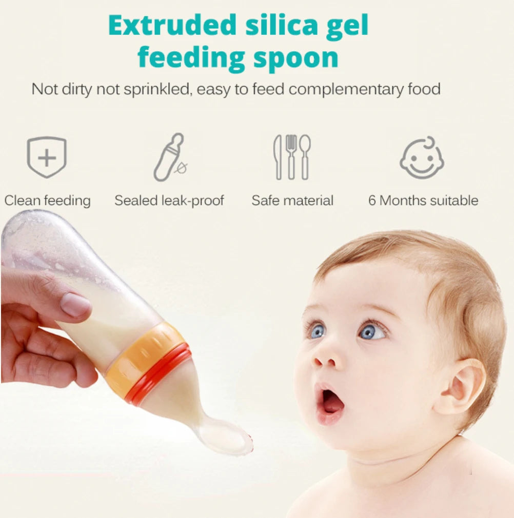 Silicone Squeezing Feeding Bottle Newborn Baby rice cereal Training Rice Spoon Infant Cerea Food Supplement Feeder Portabl 90ml