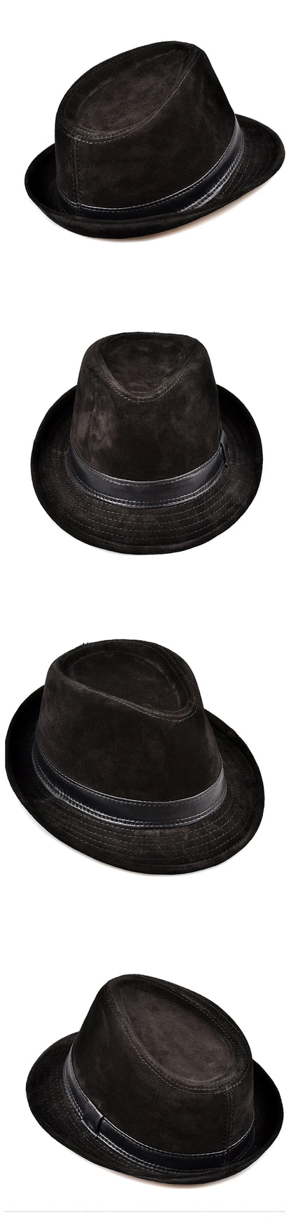 Winter Genuine Leather Top Hats For Men/Women British Gentlemen Wide Brim Stetson Fedoras 55-60cm Fitted Brown Male