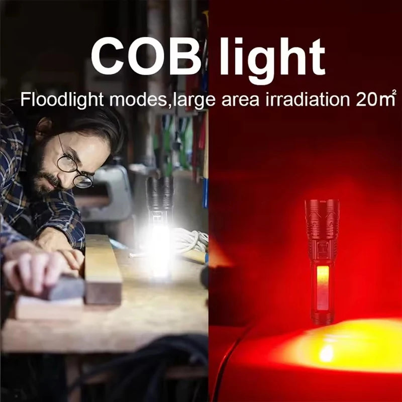 High Power Flashlight Super Big Flashlight Rechargeable Most Strong LED Flash Light Long Range Torch Outdoor Built in Battery