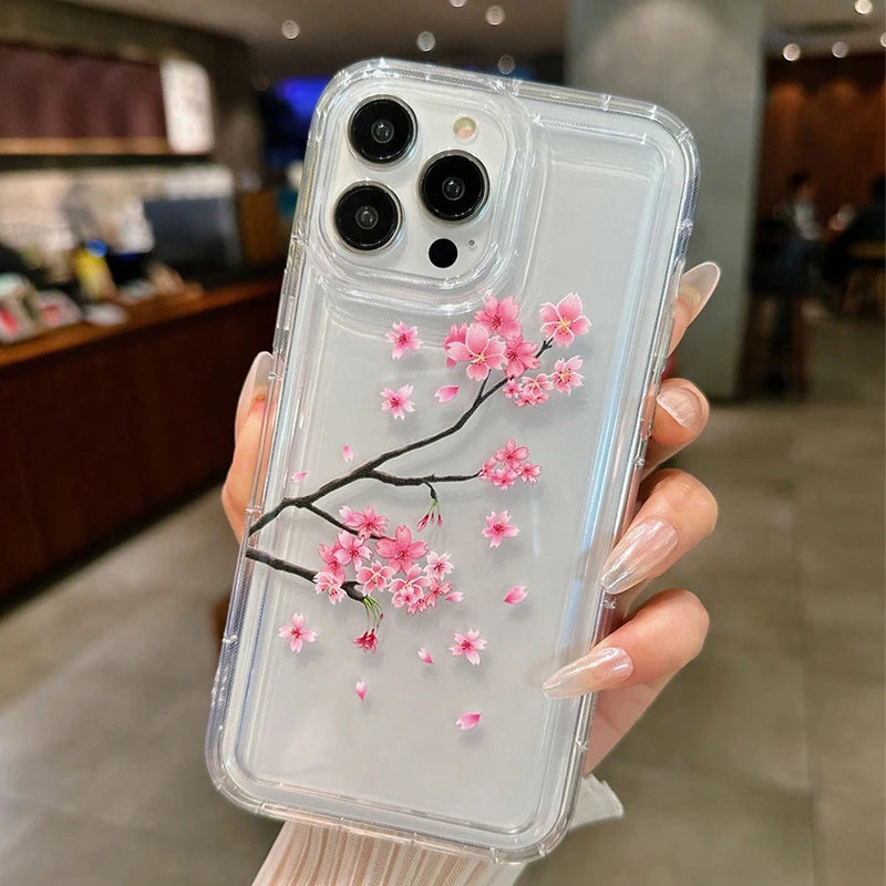 White Flower Clear Phone Case For iPhone 17 16 14 15 Pro Max 16E Air Airbag Shockproof Phone Cover