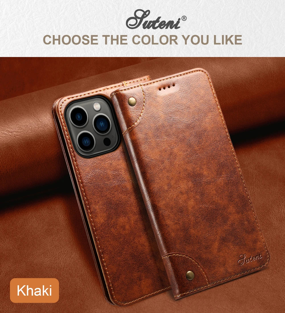 Flip Leather Wallet Phone Case for iPhone 16 15 Pro Max 16E 14 Plus with  Card Slot Holder Cover