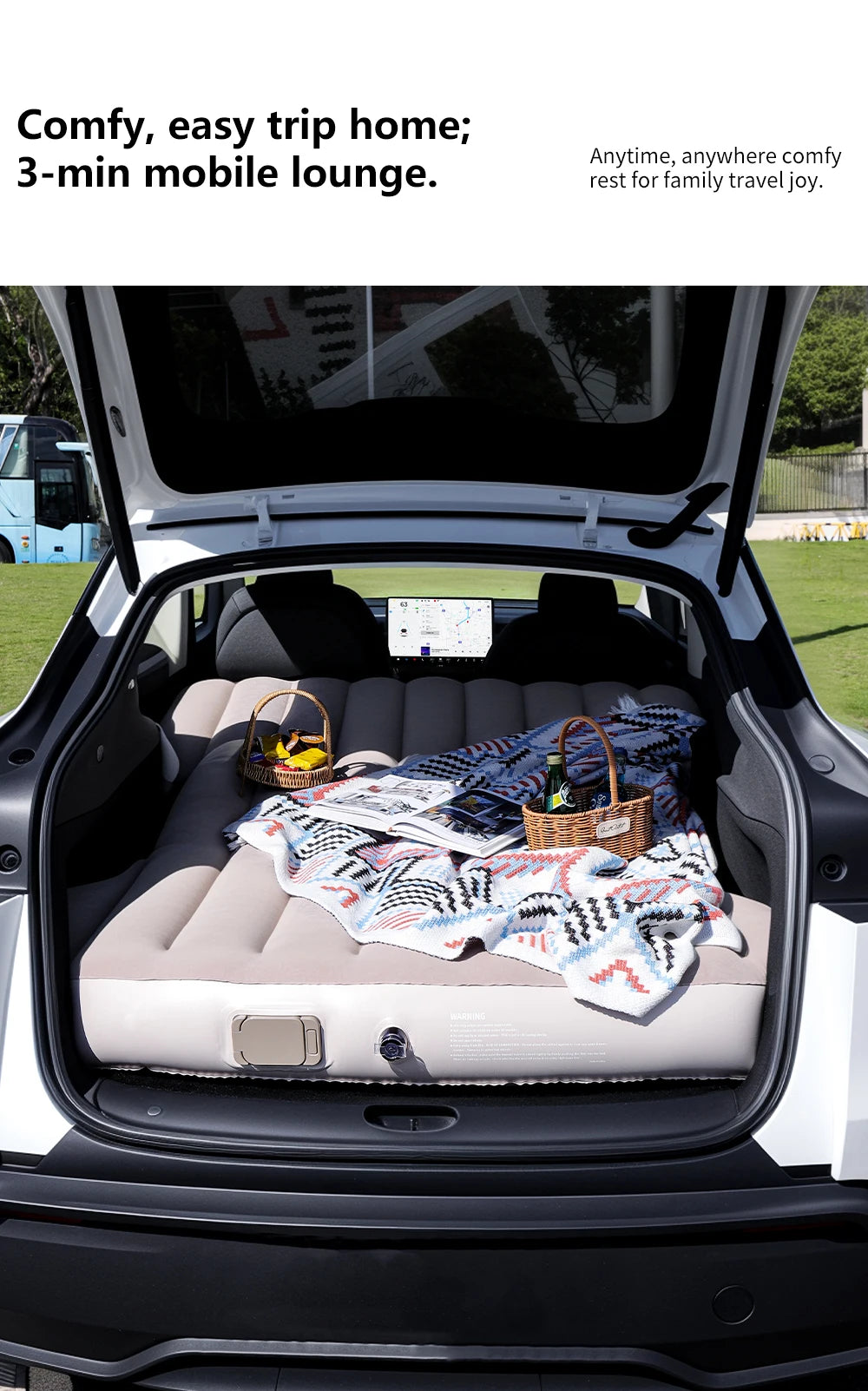 Self Inflating Car Mattress for Tesla Model Y Juniper 2021 2026 Inflatable Travel Camping Bed