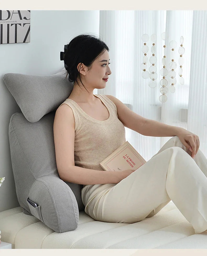 Reading Pillow Dark Grey Backrest with Arms Ultra-Comfy Removable Microplush Cover & Detachable Neck Roll