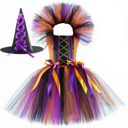 Halloween Witch Costume for Girls Fancy Tutu Dress Disguise Evil Witches Costumes Outfit Toddler Kids Purim Carnival Party Dress