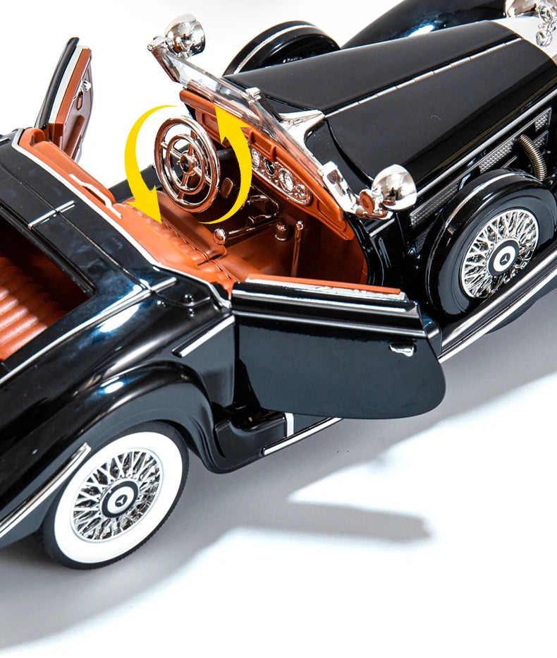 Diecast 1/18 1936 500K Classic Car Alloy Metal Model Sound And Light Toy Collect Display Ornament