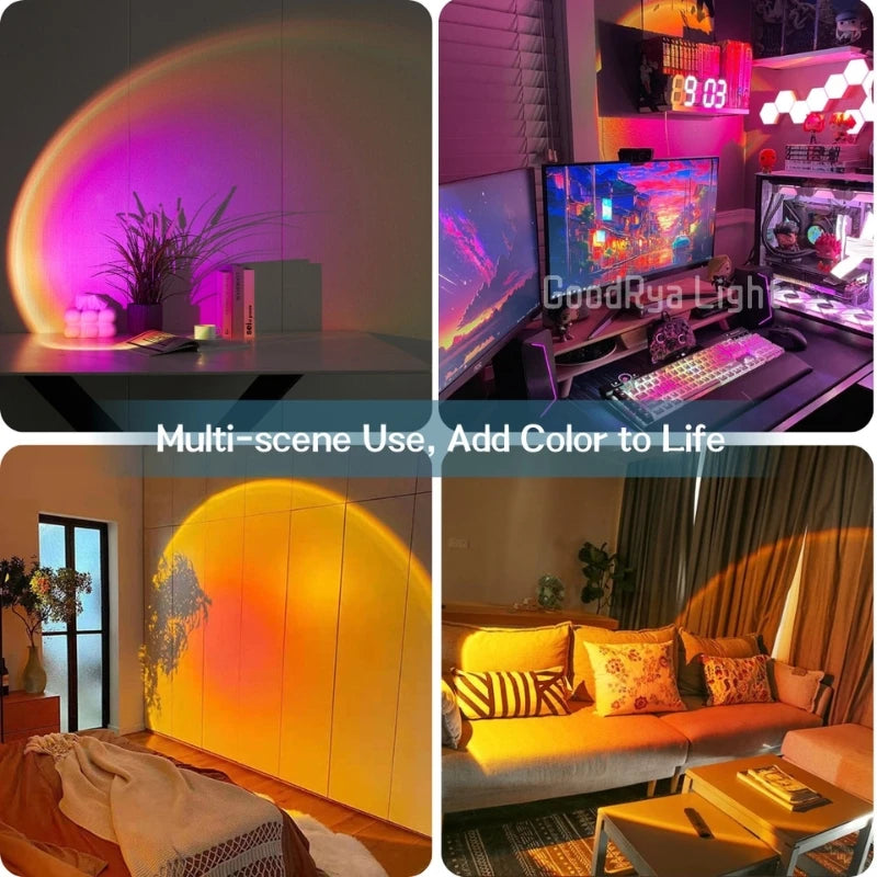 Sunset Light Remote Control Projector Light Portable LED 16 Colours Rainbow Lamp Living Room Coffee Shop Romantic Decoration