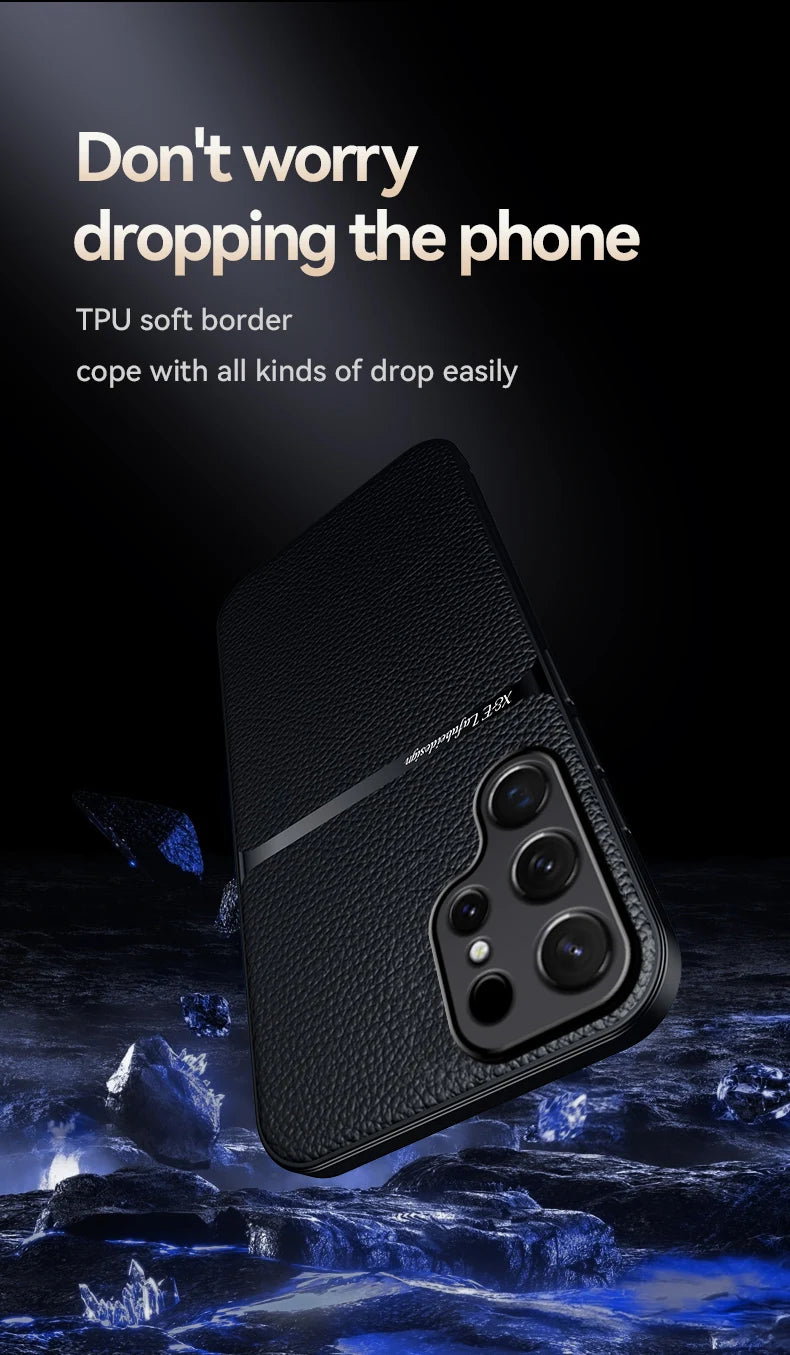 Car Holder Leather Shockproof Phone Case For Samsung S25 Ultra S23 S24 Ultra Plus Cover