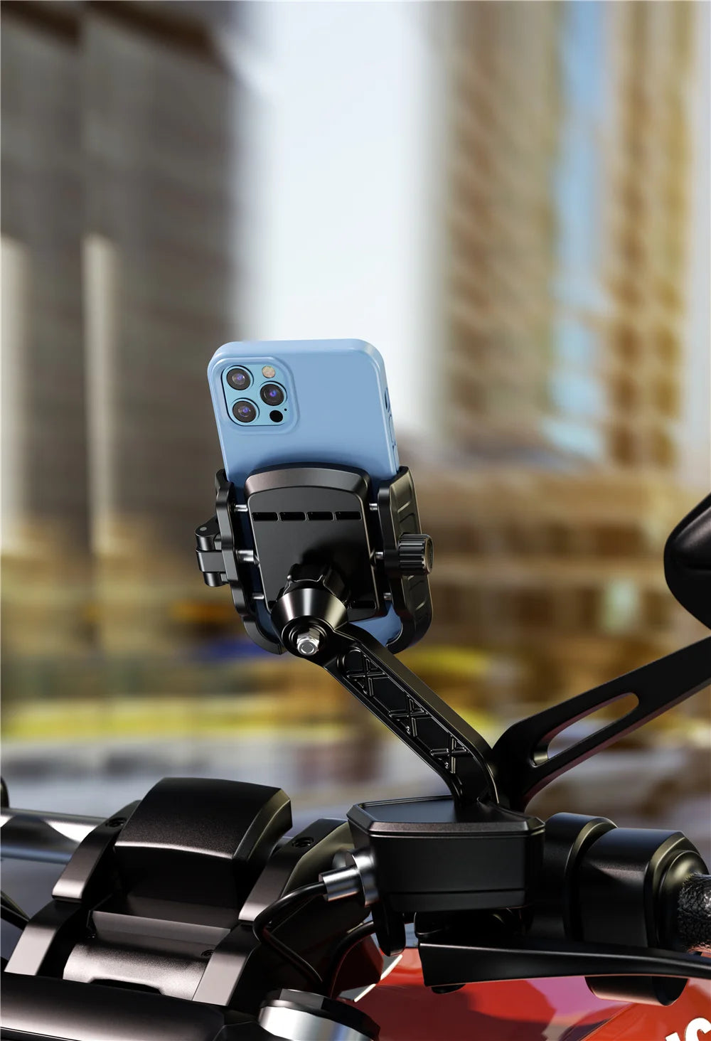 Motorcycle Phone Holder One-Touch Auto Quick Lock Bike Phone Mount ATV Bicycle Scooter Phone Holder with Aluminum Handlebar Base