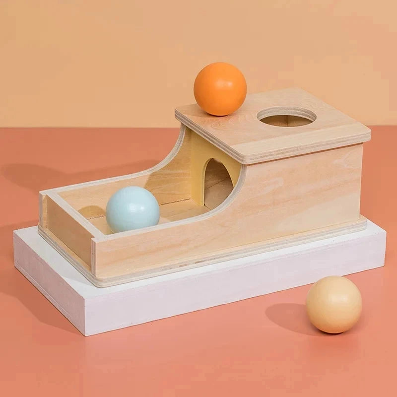 Montessori Coin Ball Box  Toy Wooden Object Permanence Box Macaroon Color Spinning Drum Drawer Box Educational Toys