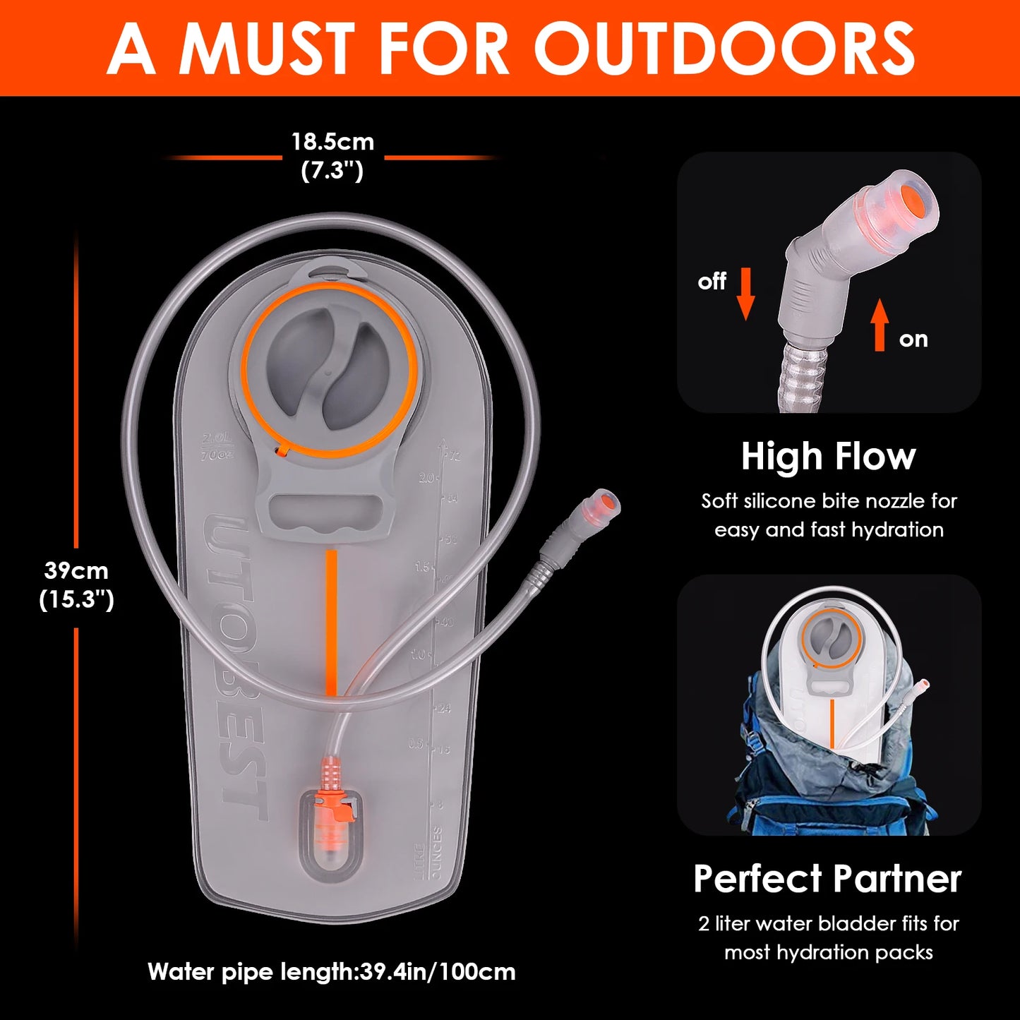 2L Hydration Reservoir Water Bladder Pack TPU Water Storage Bag for Outdoor Running Cycling