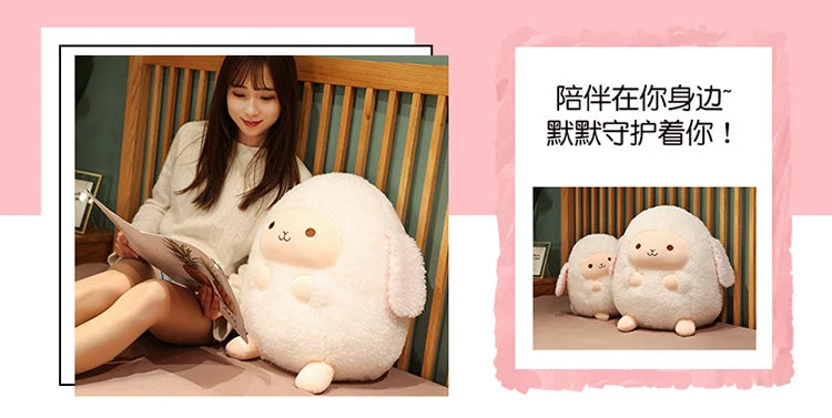 Cute Fluffy Sheep Plush Stuffed Animal Soft Round Pillow