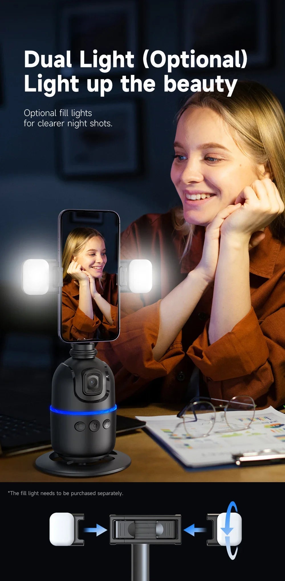 P03 Gimbal Stabilizer for Mobile Phone AI 360 Follow Selfie Stand Face Tracking Desktop Gimbal for Cellphone and Cameras
