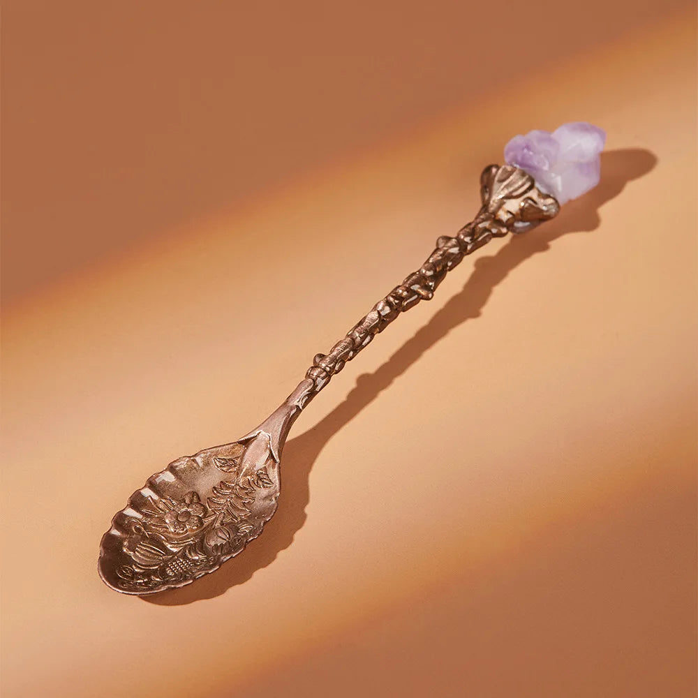 1 Pcs Crystal Head Spoon Vintage Carved Alloy Coffee Spoon Ice Cream Dessert Tea Dining Kitchen Accessories