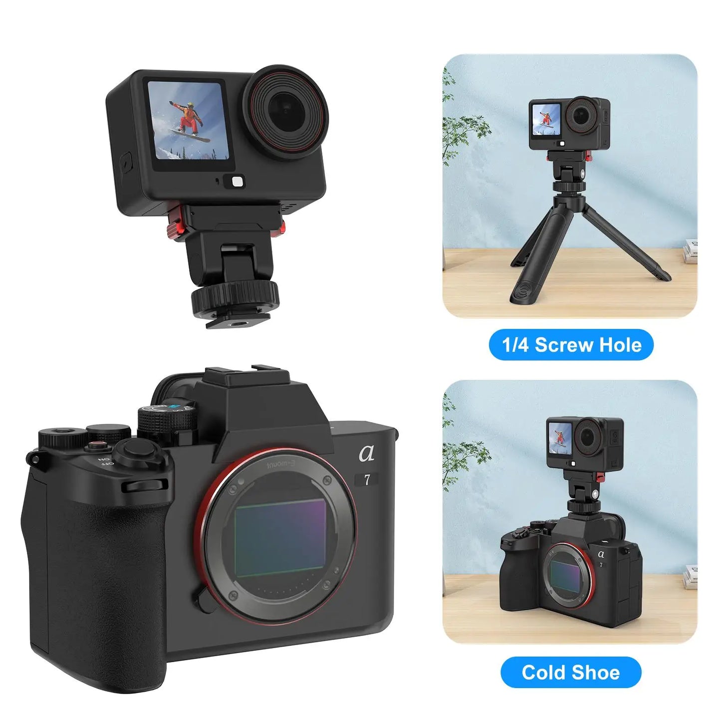 Magnetic Quick Release Camera Mount with Cold Shoe and Quarter Inch Screw Hole