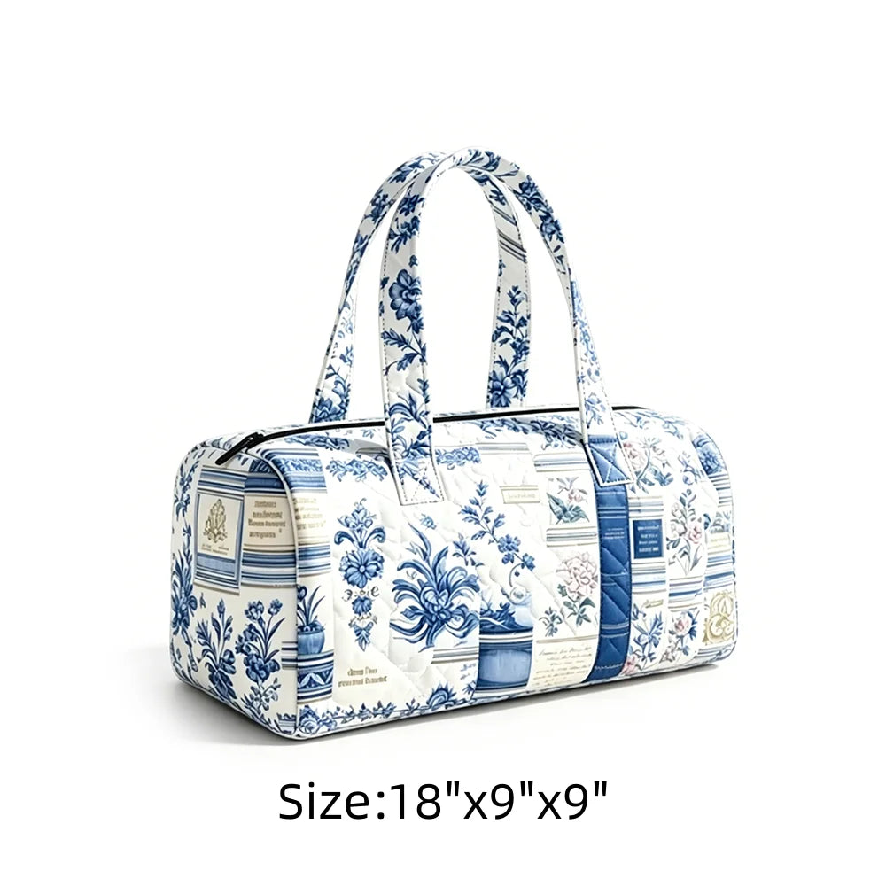 Summer Quilted Duffel Bag Tropical Vacation Carry-on Luggage Beach Travel Tote with Zipper Coconut Tree Surfboard Print Handbag