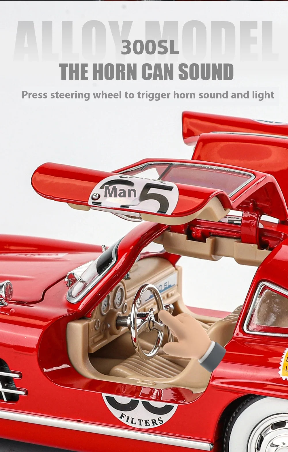 1:24 Mercedes-Benz 300SL Electroplated Version Alloy Diecast Classic Car Model Display Collection