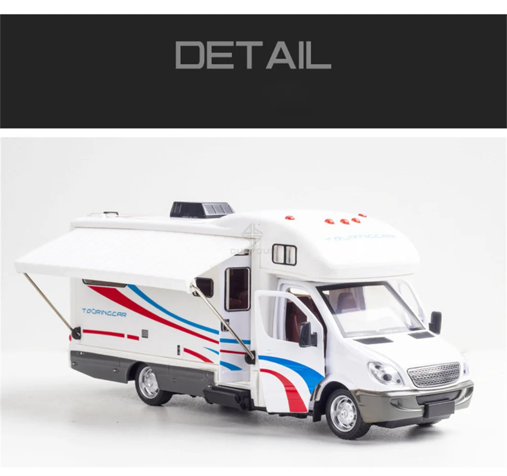 1:32 Alloy Diecast Touring Car Model Toys 3 Doors Opened Sound Light Campervan RV Trailer Vehicles s Toy Gift Collection