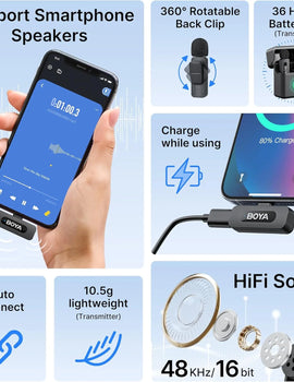 BY-V3 Wireless Lavalier Microphone for iPhone 15/16 Series Samsung DJI Pocket 3 Type-c Smartphones Cameras Video Recording