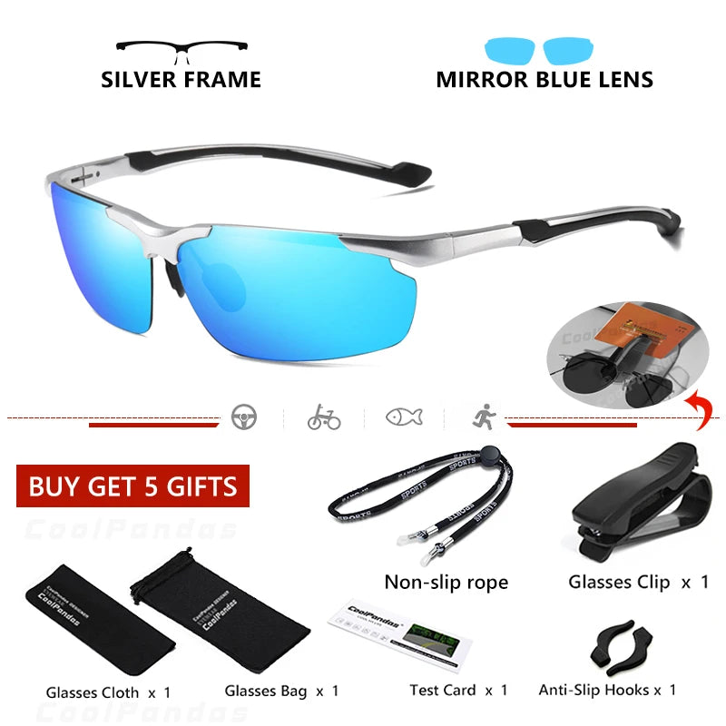 Aluminum Rimless Photochromic Polarized UV400 Day Night Driving Sunglasses for Men Women