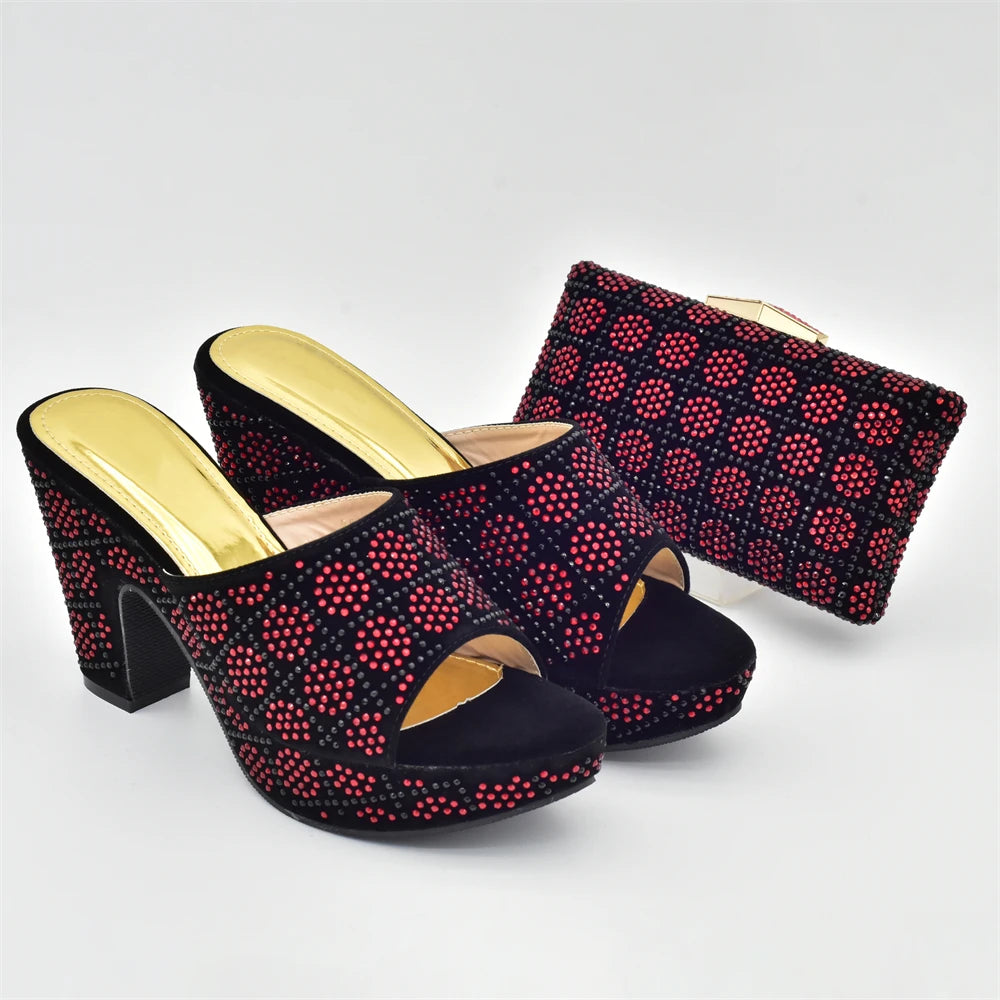 Luxury Designer Shoes Italian Shoe and Bags Matching Set with Rhinestone Women's Shoe New Trend Italy Shoe with Bag Set