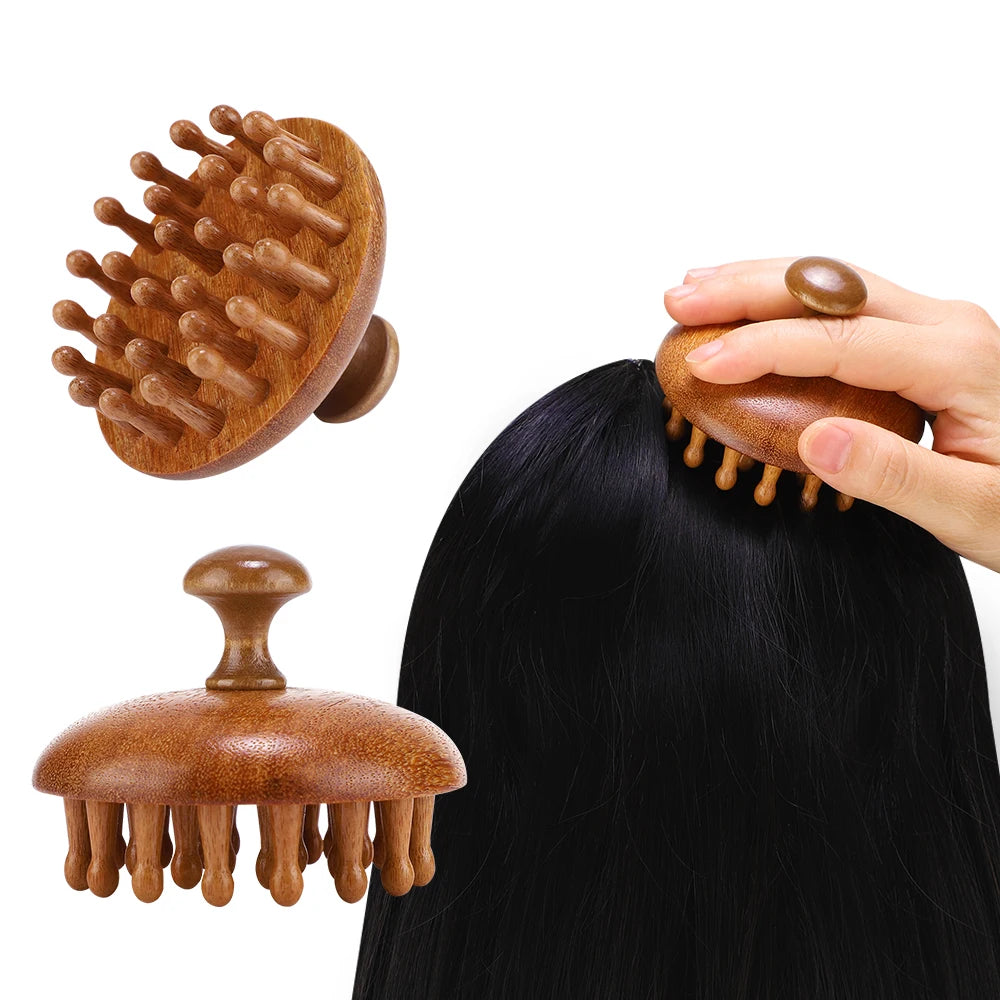 Massage Comb Multi-Functional Wood 28-tooth Comb Mushroom Shape Unblock Head Meridians Deep Massage Relax Scalp Hair Care