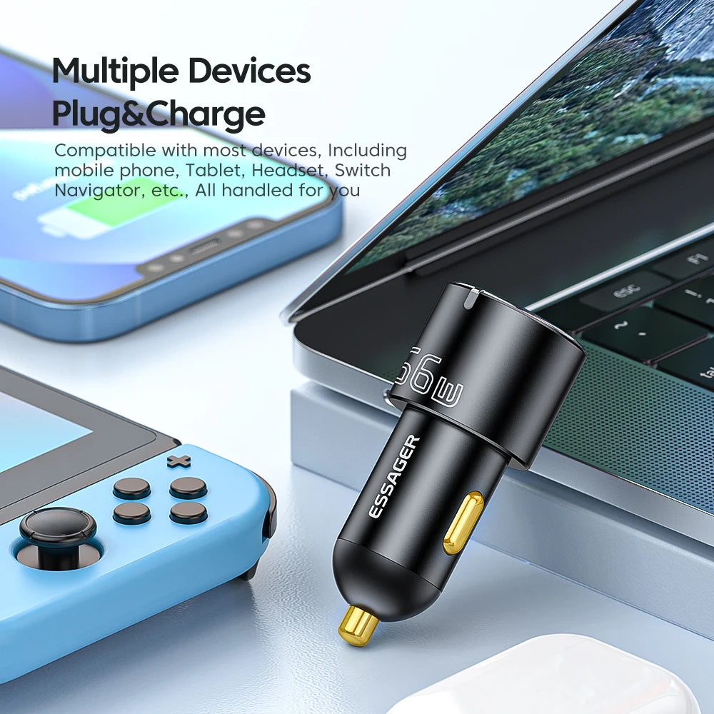 66W USB-C + USB-A Fast Car Charger (PD + QC 3.0)