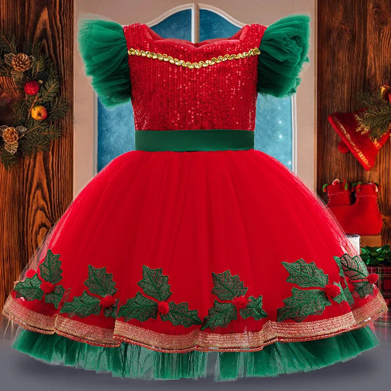 New Color Block Princess Dress - Preteen Lace Paneled Tutu for Christmas Performances | Girls Party Gown