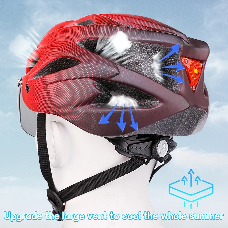 Ultra Lightweight Cycling Helmet With Magnetic Goggles And LED Rear Light