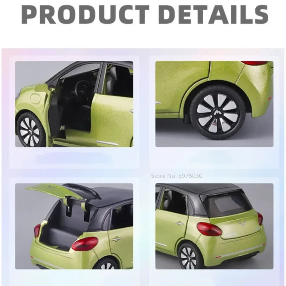 1/32 New Energy Electric Car Model Toy Wuling Binguo Alloy Diecast Vehicles with Sound Light Collection Toys