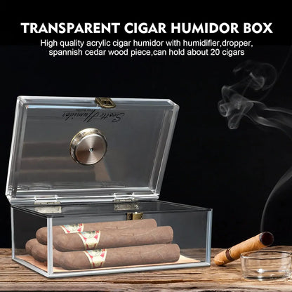 Cigar Case Humidors Acrylic Cigar Box Hygrometer Humidifier Hold 20 Cigars Include Cigar Cutters Cigar Punch Accessories