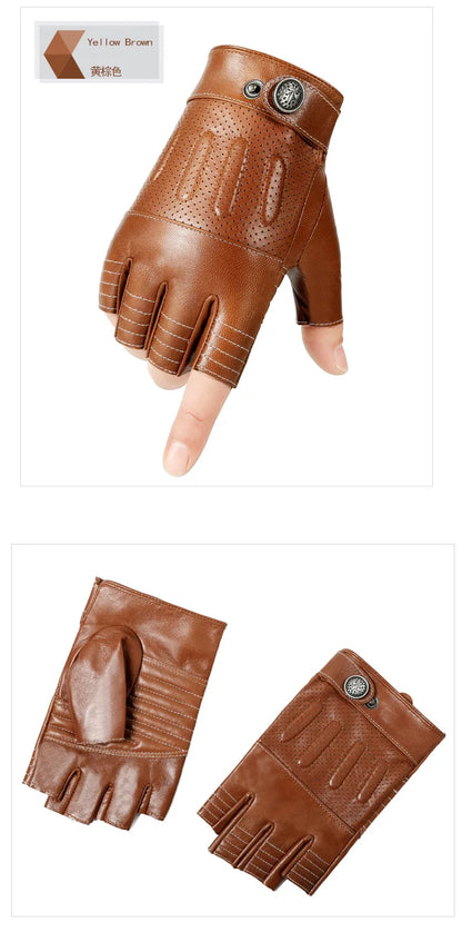 Sheepskin Half Finger Gloves For Fitness Driving High Quality Genuine Leather Gloves Fingerless Brown Driver Sports