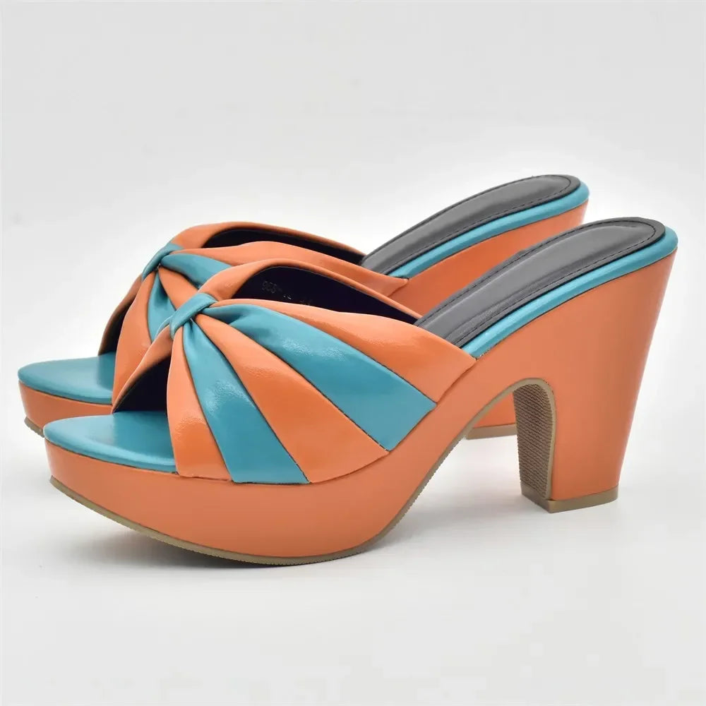 Italian Design Fashion African Women's High Heel Comfortable Shoes and Bags Set Leather Wedges Shoes for Women